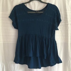 Embroidered peplum top, navy blue